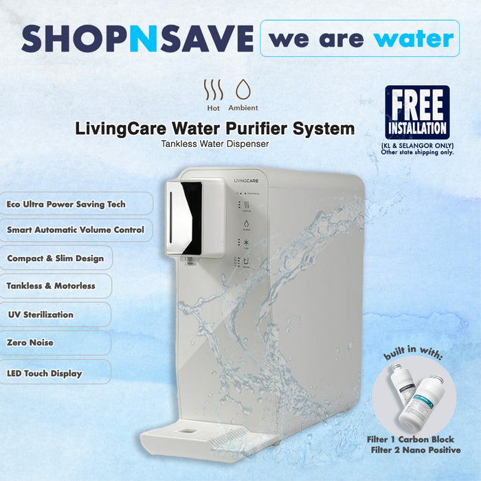LivingCare 2 Temperature Hot / Ambient Tankless Water Dispenser (White / Black)