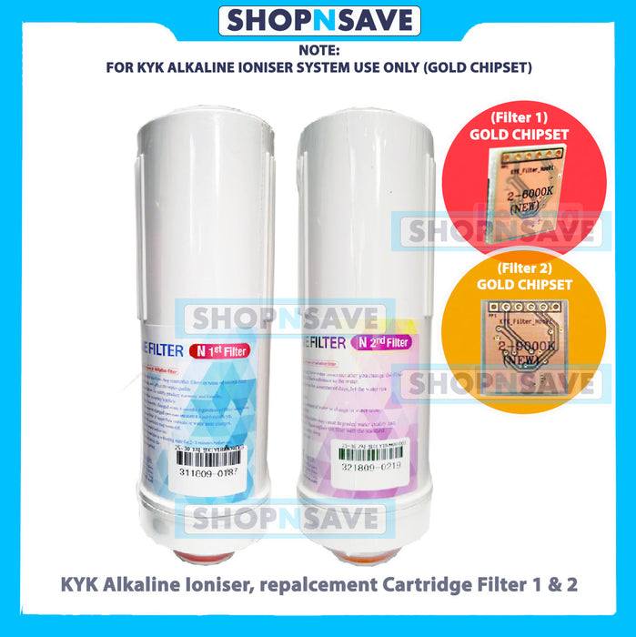 KYK Alkaline Water Ionizer Replacement Cartridges, Filter 1 and Filter 2 [Gold Chipset 6000K, 9000K]