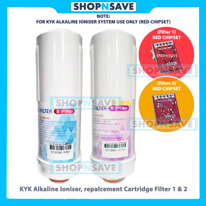 KYK Alkaline Water Ionizer Replacement Cartridges, Filter 1 and Filter 2 [RED Chipset 6000K, 9000K]