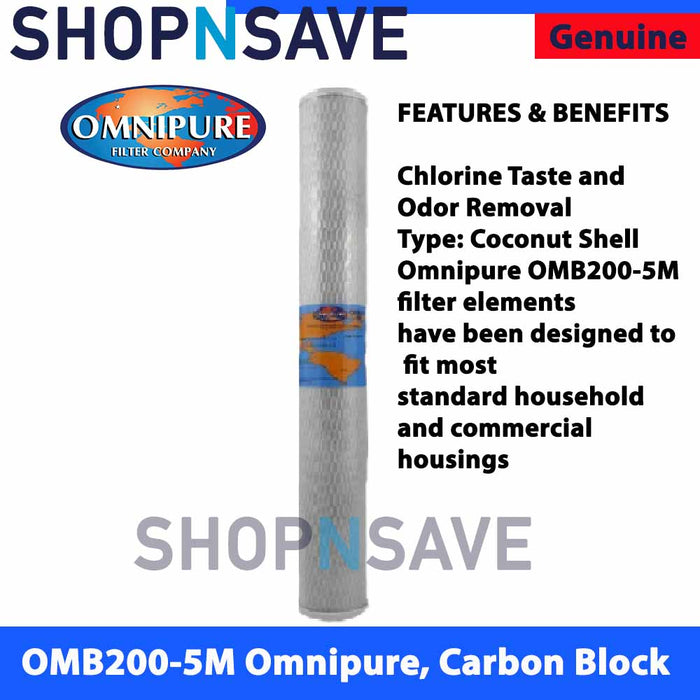 SNS10001SR 20" OMNIPURE PREMIUM CARBON BLOCK Water Filtration Cartridge only, 5 micron rating filter power