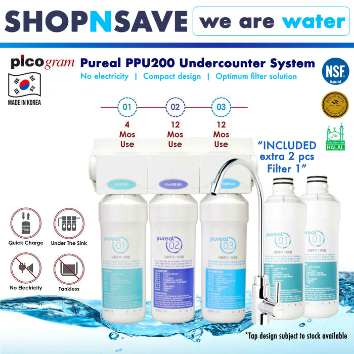 (JAKIM HALAL) Pureal PPU200 UnderSink Water Purifier | Removal for Chemicals, Heavy Metals & Virus