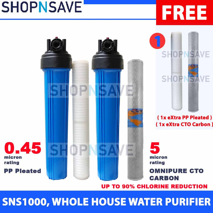 SNS10002S PP Pleated Whole House Filtration System, 0.45 micron rating pleated pp + 20" OMNIPURE PREMIUM CARBON BLOCK