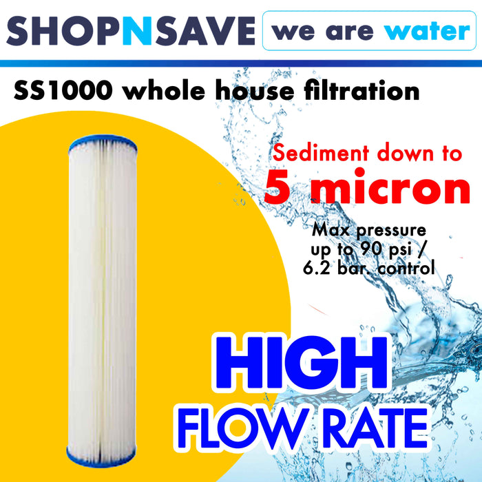 SS1000 Whole House Filtration Water Filtration System with 10" Pleated Filter Sediment Down to 5 micron