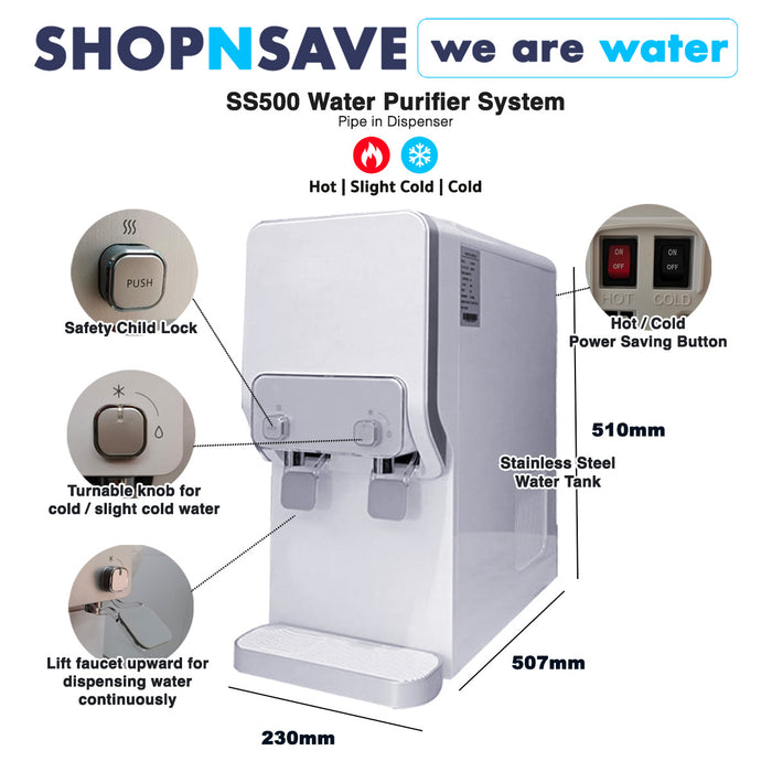 SS500 KOREA HOT / SLIGHT COLD / COLD WATER PURIFIER, ULTRA-FINE FILTERED WATER DISPENSER