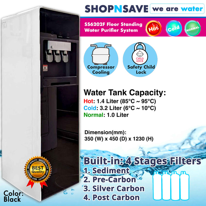 SS6202F Hot Normal Cold Water Dispenser 4 stage water filter