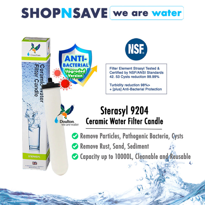 Doulton Sterasyl 9204 Ceramic Water Filter Candle (NSF) *INCLUDED SS101 10" Push Fit Ceramic Filter Housing + FREE Fittings