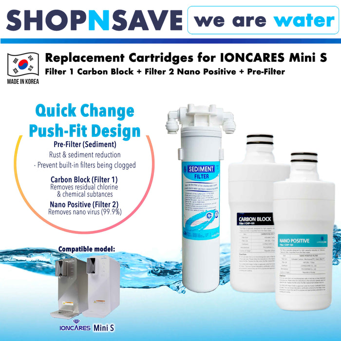 Ilvingcare, Ioncares replacement filters (Carbon Block / Nano Positive / Pre-Filter Sediment)