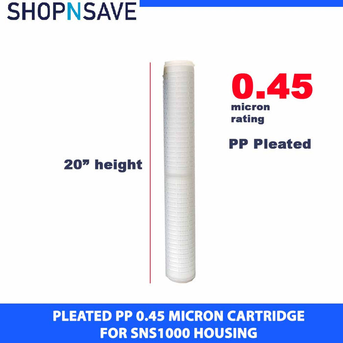 PP1000 Cartridge for SNS1000 PP Pleated Whole House Filtration System, 0.45 micron rating pleated pp