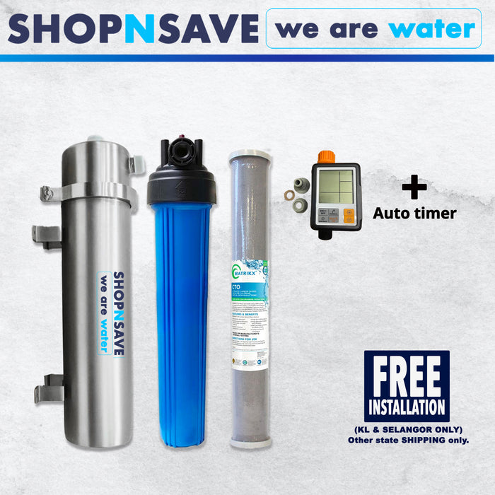SHOPNSAVE PVDF Outdoor Ultra Membrane + SNS1000 Whole House Water Purification System + Matrikx 20inch Carbon Block